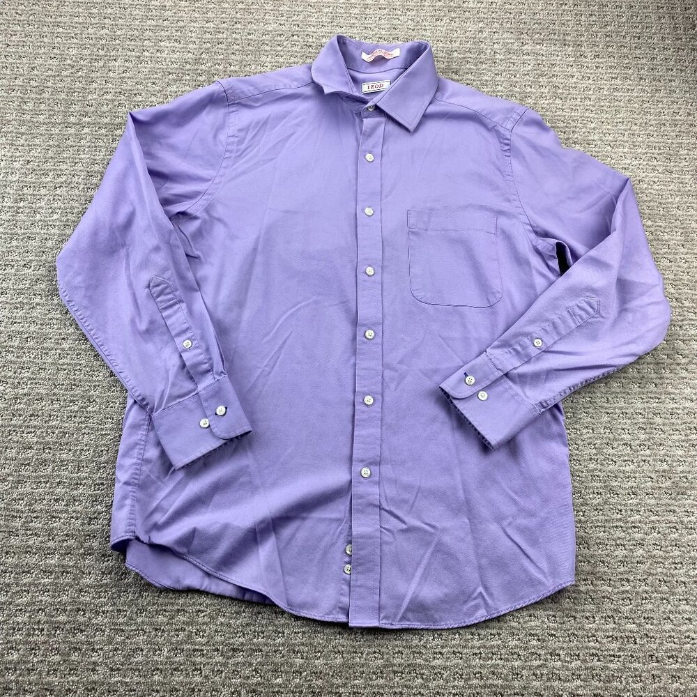 IZOD Twill Shirt Men 15.5 32/33 Purple Slim Fit Button Up Wrinkle Free Polo